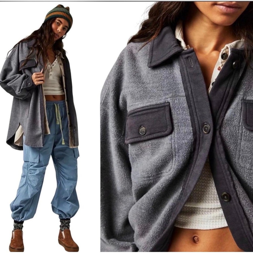 Free People Ruby  Women S Charcoal Excellent Oversized Fleece Jacket